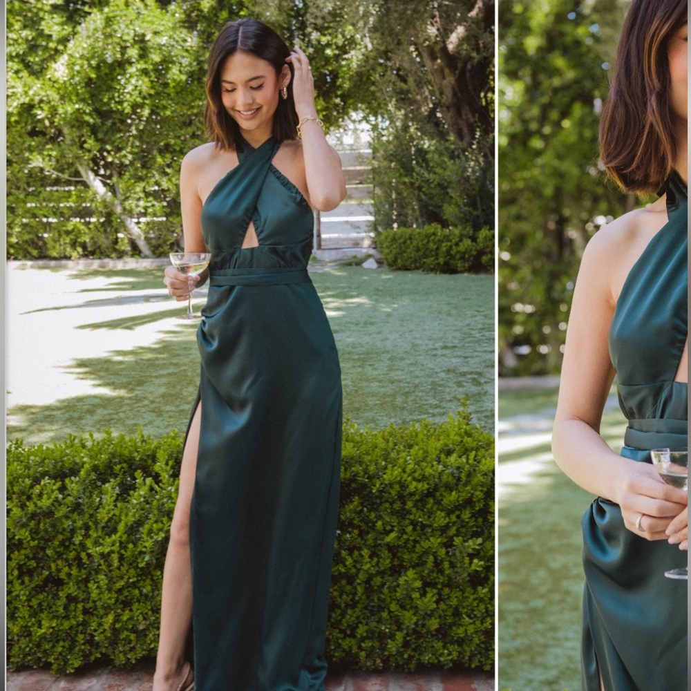 NWT Adele Halter Maxi Dress - Show Me Your Mumu - Deep Emerald Green Luxe Satin